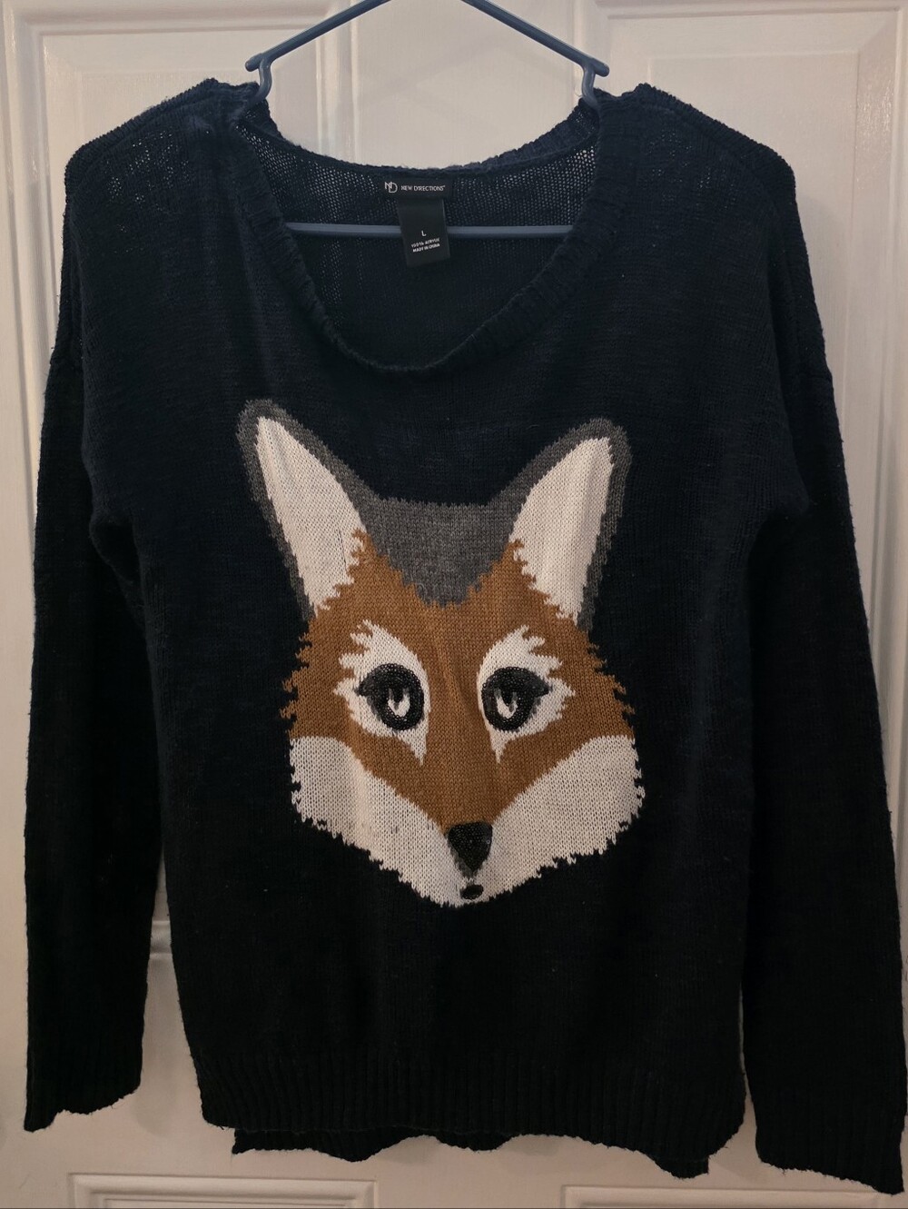 Navy Fox Intarsia Crewneck Sweater - New Directions